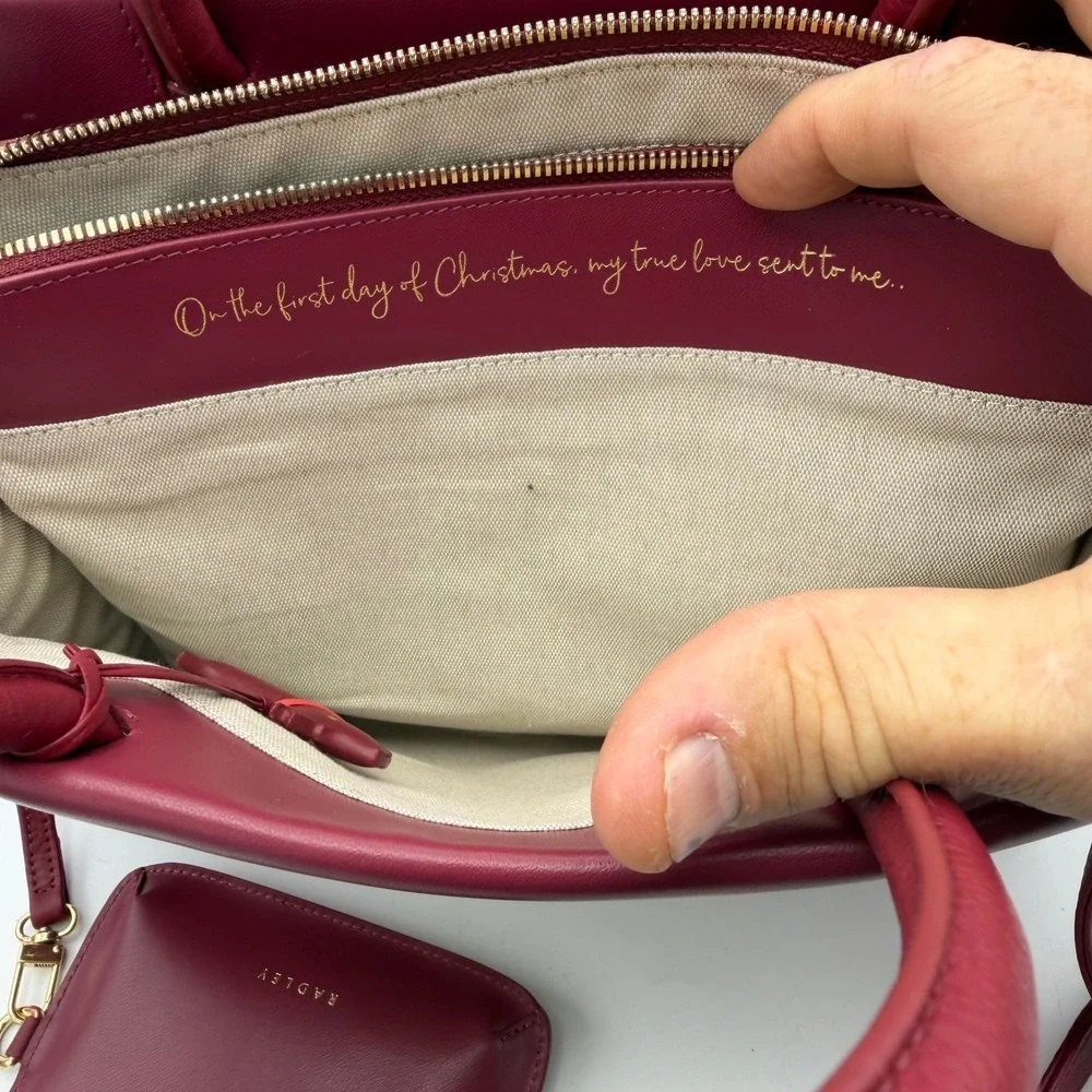 NWOT Radley London Satchel Women Burgundy 12 Days of Christmas Partridge Bag